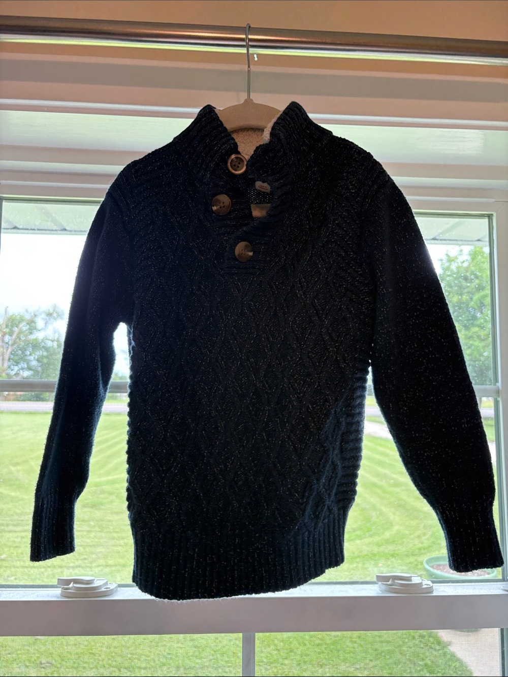 Cat & Jack Black Cable-Knit Turtleneck Sweater with Button Placket